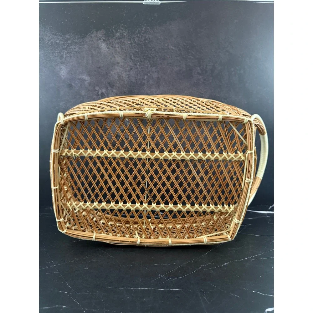 VTG Open Weave Bohemian Wicker Rattan Peacock Basket 21X11X9